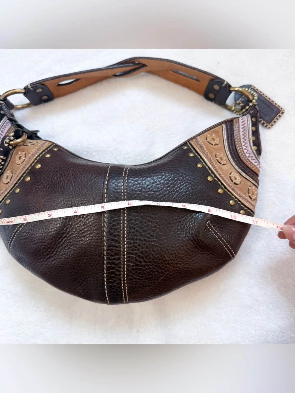 Vintage Coach Y2K RARE Brown Studded Leather Mini Hobo Shoulder Bag 10477 EUC